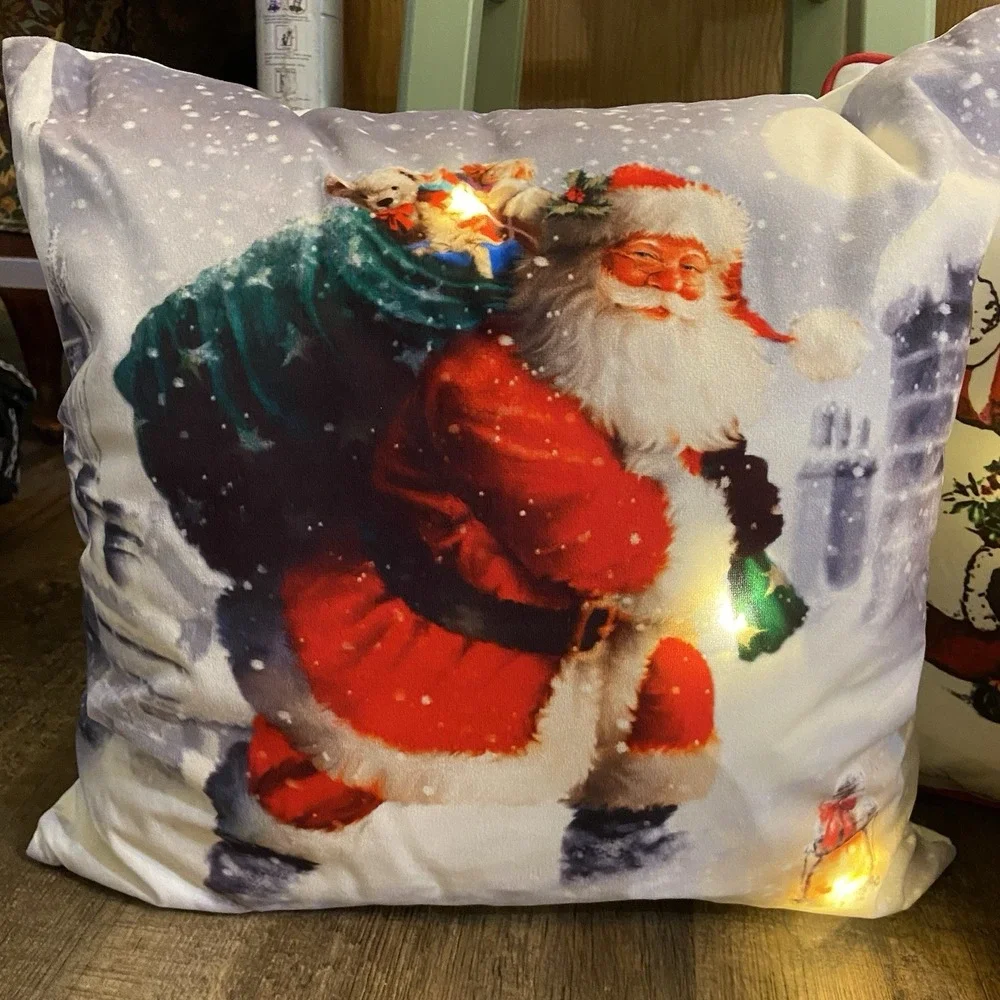 Light-Up Christmas Throw Pillows Set Of 3 Snowman Santa Farmhouse Cozy Seasonal